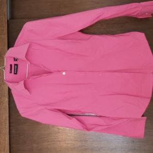 Pink long sleeve fitted button down shirt,  size M